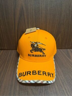 Burberry Orange Baseball Cap with Check Trim